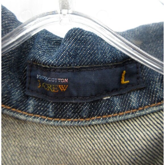 J Crew Jacket Large Trucker Denim Moto Button Up Flap Pockets Biker - Picture 8 of 9